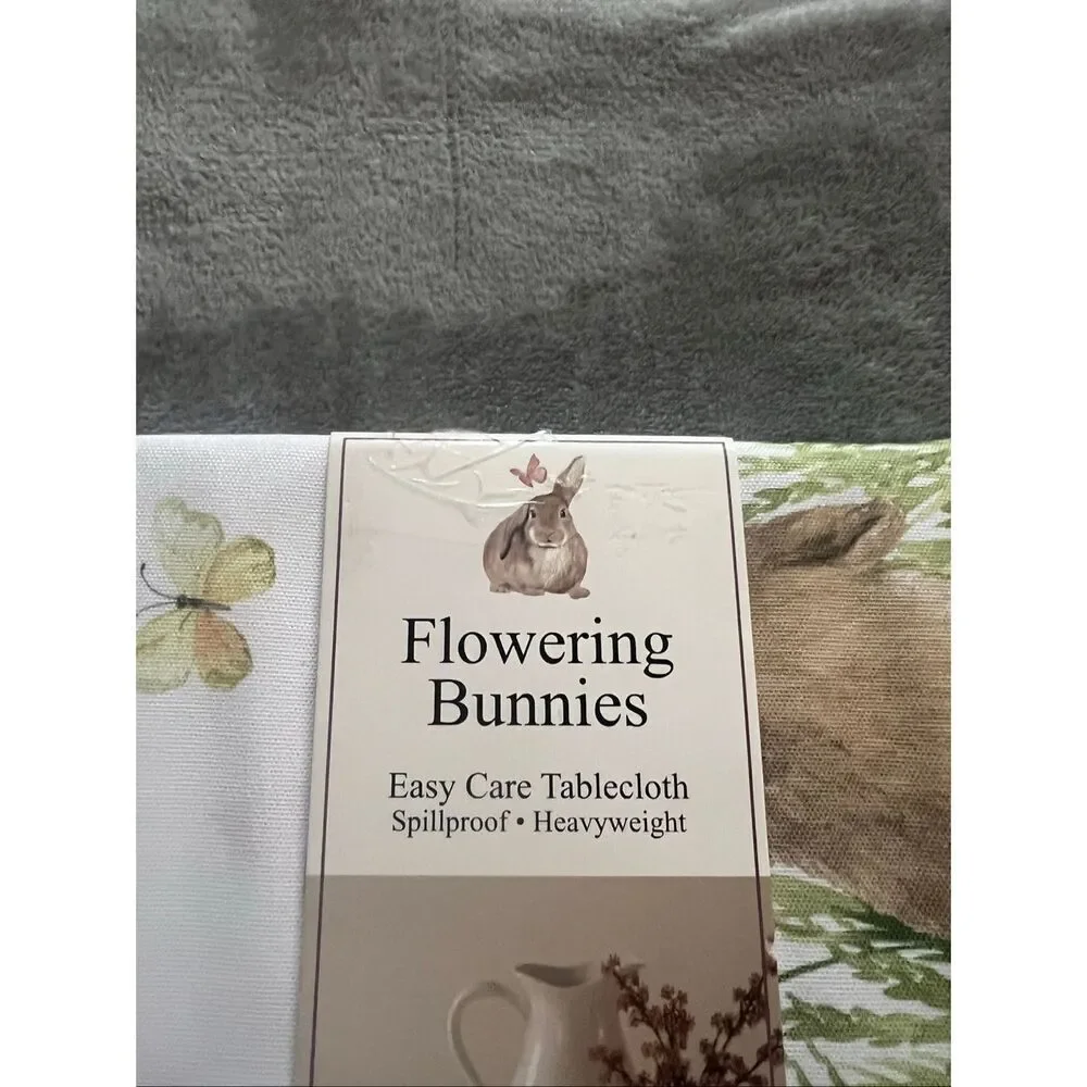 Benson Mills Flowering Bunnies Easy Care Tablecloth Oblong 60in. X 84in. NEW-Sma
